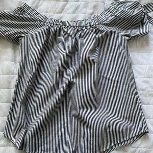 Off the shoulder strip shirt.